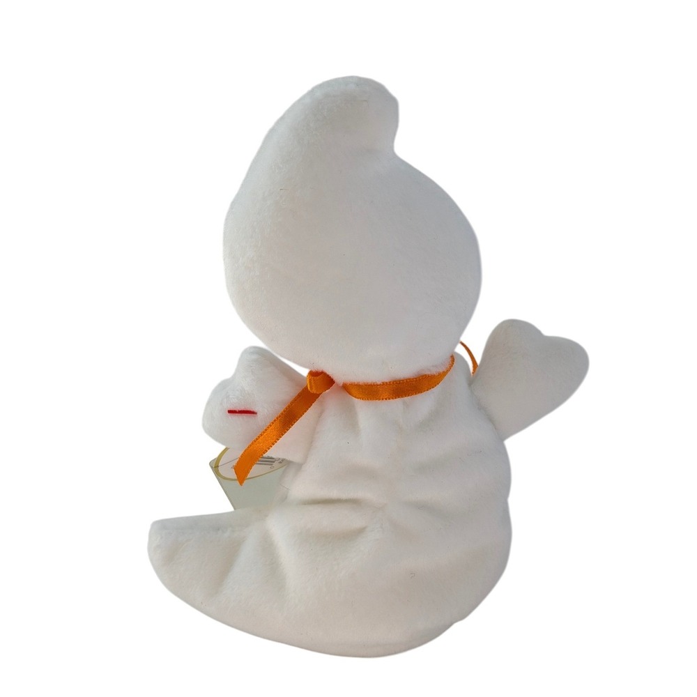 Ty Beanie Baby Spooky the Ghost Halloween Plush White Orange Ribbon 1995 - Picture 2 of 3